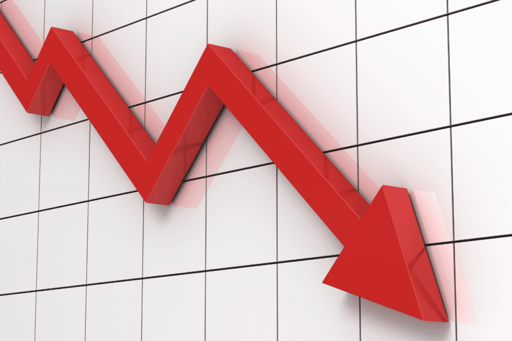 Red downward arrow showing a market decline